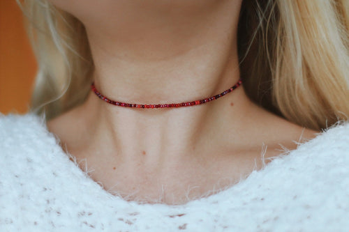 Garnet Multi Seed Beaded Choker Necklace