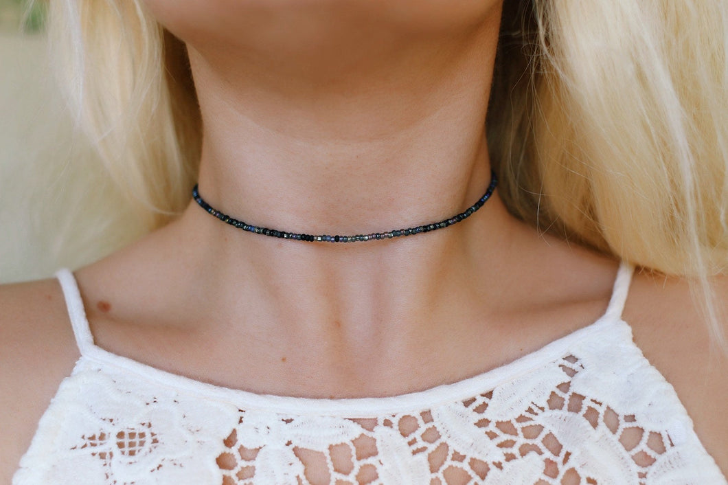 Midnight Seed Beaded Choker Necklace