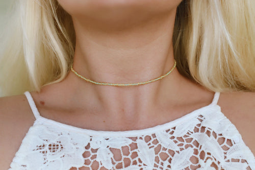Golden Sea foam Seed Beaded Choker Necklace