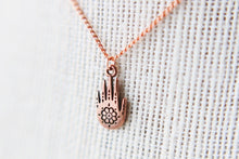 Load image into Gallery viewer, Copper Rose Henna Hamsa Hand Necklace