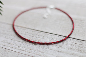 Frosted Garnet Seed Beaded Choker Necklace