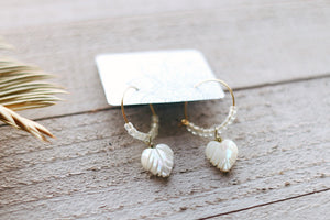 Monstera Shell & Sea Glass Beaded Mini Hoop Earrings