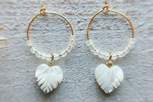 Load image into Gallery viewer, Monstera Shell &amp; Sea Glass Beaded Mini Hoop Earrings
