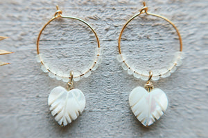 Monstera Shell & Sea Glass Beaded Mini Hoop Earrings
