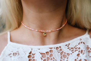 Sunkissed Peach Sea Shell Beaded Choker Necklace