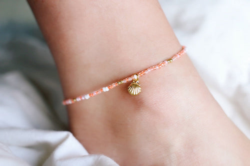 Sunkissed Peach Sea Shell Beaded Anklet/Bracelet