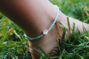 Baby Ocean Blue Opal & Sea Shell Beaded Anklet