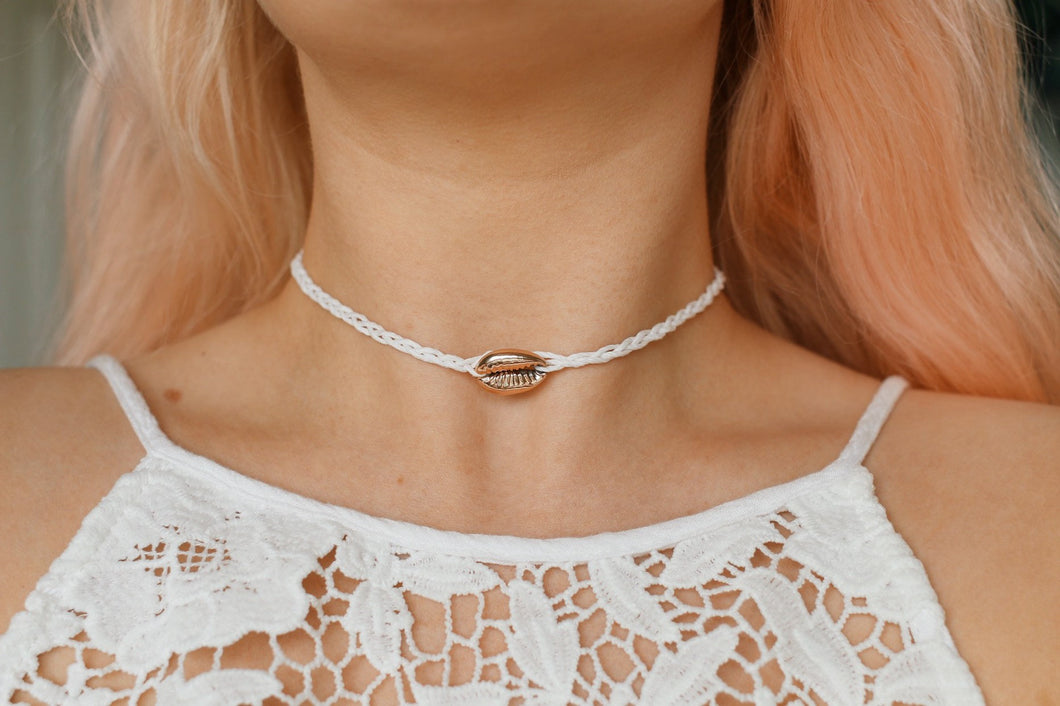 Rose Gold Cowrie Shell Hemp Choker Necklace