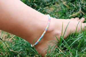 Tropical Punch Tie Dye Glass Beaded Anklet