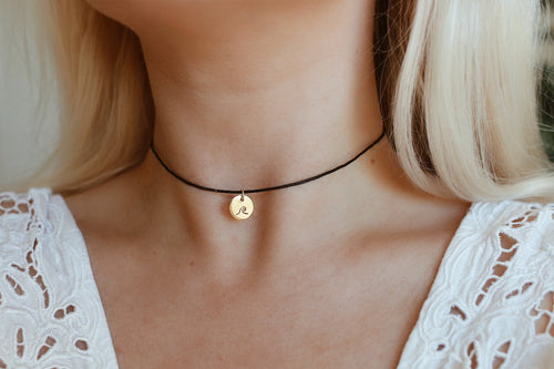 Mini Gold Wave Coin Cotton Choker Necklace