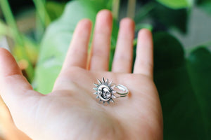 Sun and Moon Adjustable Silver Ring, Midi Rings, Silver Plated, Celestial Rings