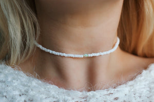 Tiny Opal Stone Frosted Seed Beaded Choker