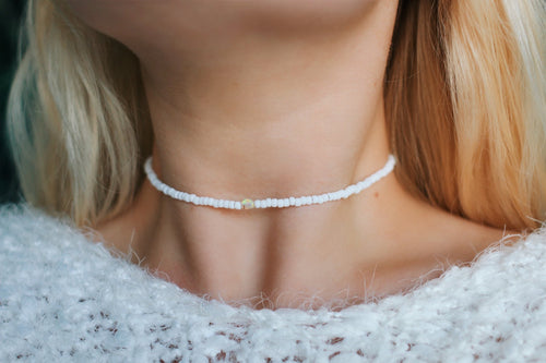 Tiny Opal Stone Frosted Seed Beaded Choker