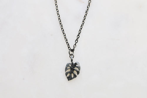 Gunmetal Monstera Charm Choker Necklace