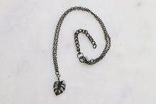 Load image into Gallery viewer, Gunmetal Monstera Charm Choker Necklace