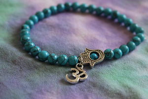 Om & Hamsa and Beaded Turquoise Howlite Bracelet or Anklet