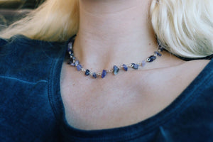 Amethyst Glass Chip Beaded Choker Necklace
