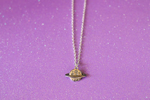 Saturn & Stars Silver Necklace, Boho Jewelry, Hippie, Planet Saturn