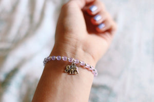 Lilac Sea Glass Beaded Elephant Charm Bracelet