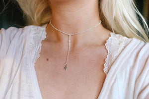 Simple Silver Star Drop Choker Necklace
