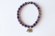 Load image into Gallery viewer, Amethyst Glass Beaded Elephant Charm Bracelet