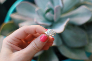 Iridescent Aquamarine Crackle Glass Wire Wrapped Ring