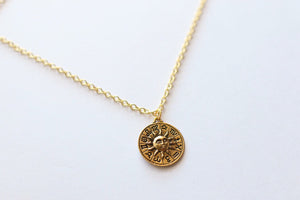 Zodiac Gold Double Sided Necklace, Friendship necklaces, Boho Jewelry, Handmade Necklace, Sun and moon, Celestial