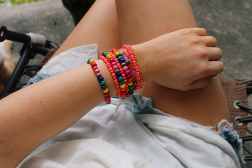 Painted Rainbow Wood Bead Bracelets