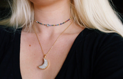 Multi Glass Beaded Sun & Moon Necklace