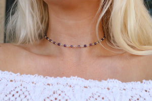 Amethyst Glass Beaded Adjustable Choker Necklace