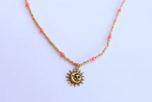 Load image into Gallery viewer, Metallic Gold Bamboo Coral Sun &amp; Moon Beaded Necklace