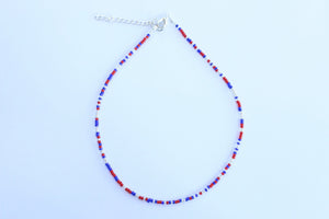 Red silver & blue Glass Beaded Choker Necklace