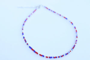 Red silver & blue Glass Beaded Choker Necklace