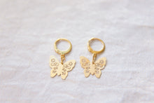 Load image into Gallery viewer, Mini Golden Boho Butterfly Huggie Hoops Earrings