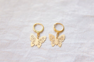Mini Golden Boho Butterfly Huggie Hoops Earrings
