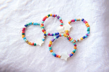 Load image into Gallery viewer, Rainbow seed beaded Star shell rings