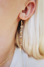 Load image into Gallery viewer, Peach Moonstone Beaded Golden Leaf Earrings