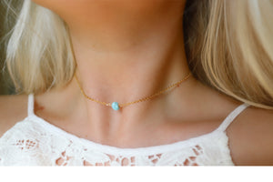 Larimar Dainty Stone Choker Necklace