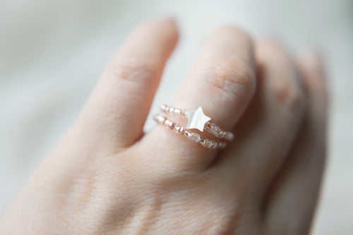 Rose Gold & Mother Of Pearl Star Beaded Stackable Ring Set