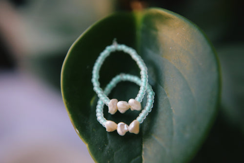 Frosted sea foam pearl seed beaded ring