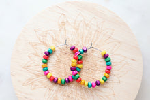 Load image into Gallery viewer, Rainbow Coconut Wood Hoop Earrings