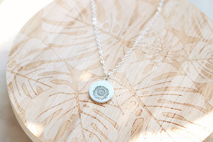 Sunflower hand stamped necklace