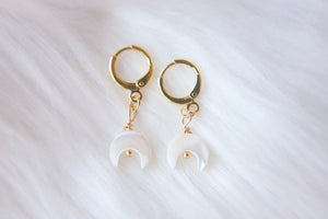 Crescent Moon Mother Of Pearl Huggie Lever Back Earrings