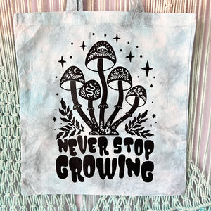 Never Stop Growing Mushroom Reusable Grocery Tote Bag