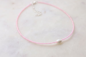 Baby Pink Opal Sea Shell Beaded Choker Necklace