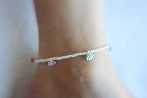 Sea Shell Iridescent Seed Beaded Anklet