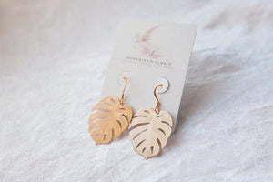 Golden monstera earrings