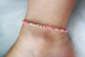 Neon rainbow seed beaded anklet