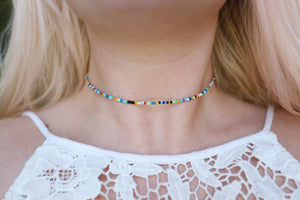 Hang Ten Multi Seed Beaded Choker Necklace