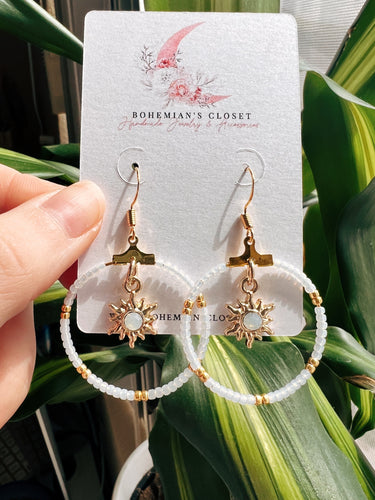 Golden Opal Sun Beaded Earrings
